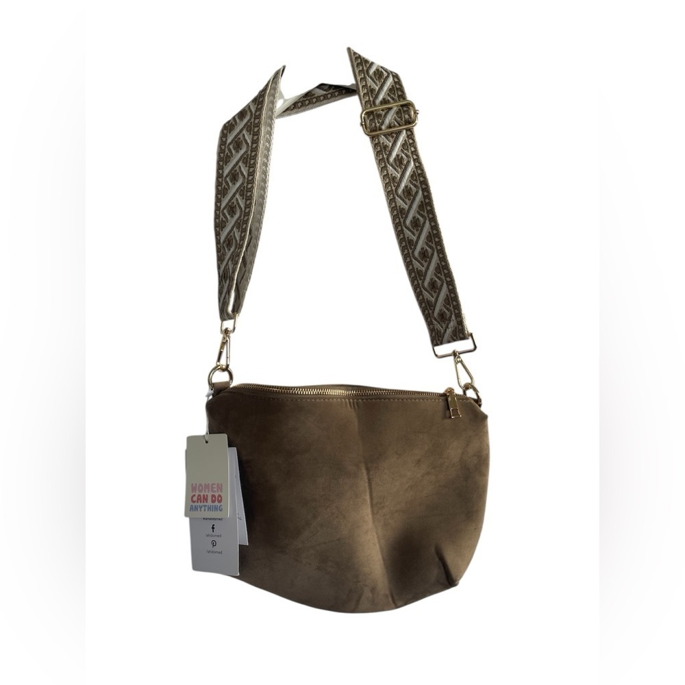 Ahdorned Brown Crossbody Bag Boho Messenger Bag with Patterned Strap NEW